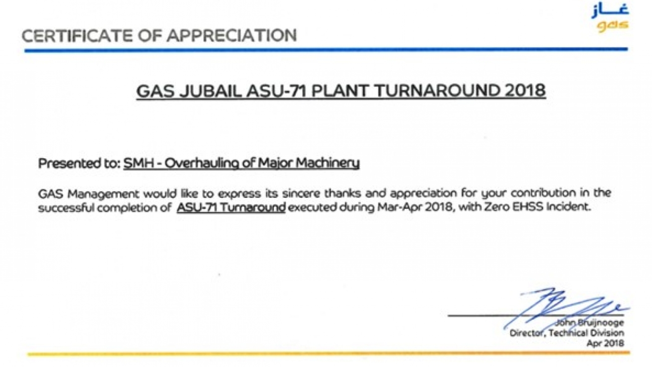 gas certificate SMH